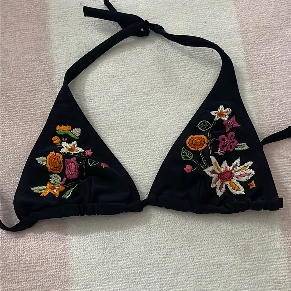 Vintage Floral Embroidered Beaded Bikini Top